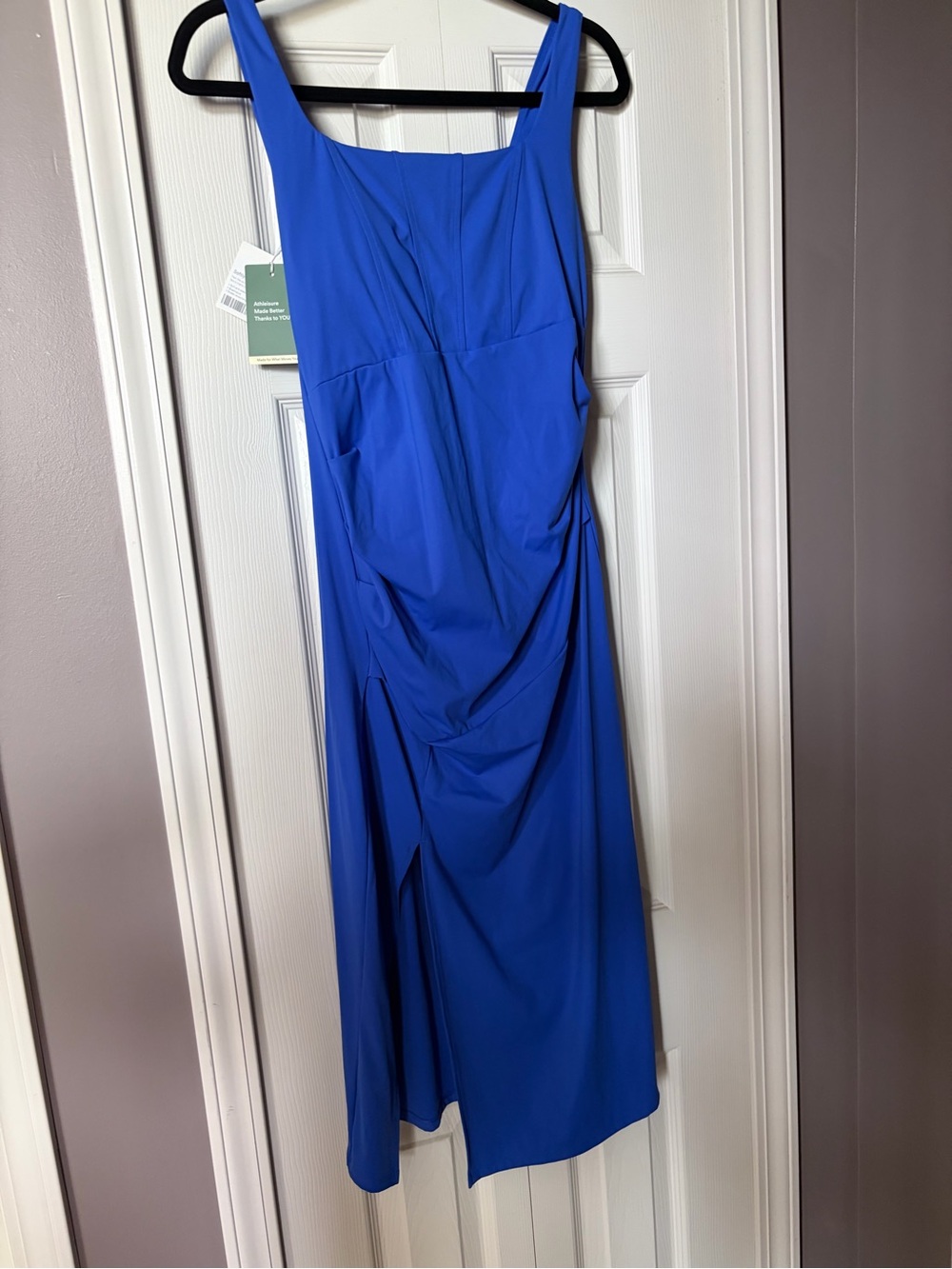 HALARA Cobalt Blue Square Neck Midi Dress with Side Slit - Picture 2 of 5